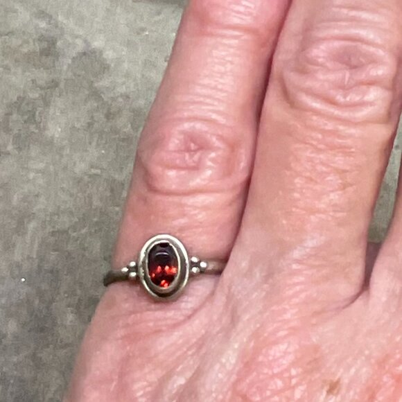 Vintage Garnet Drop Earrings & Garnet Toe or Pinky Ring Set - Picture 5 of 10